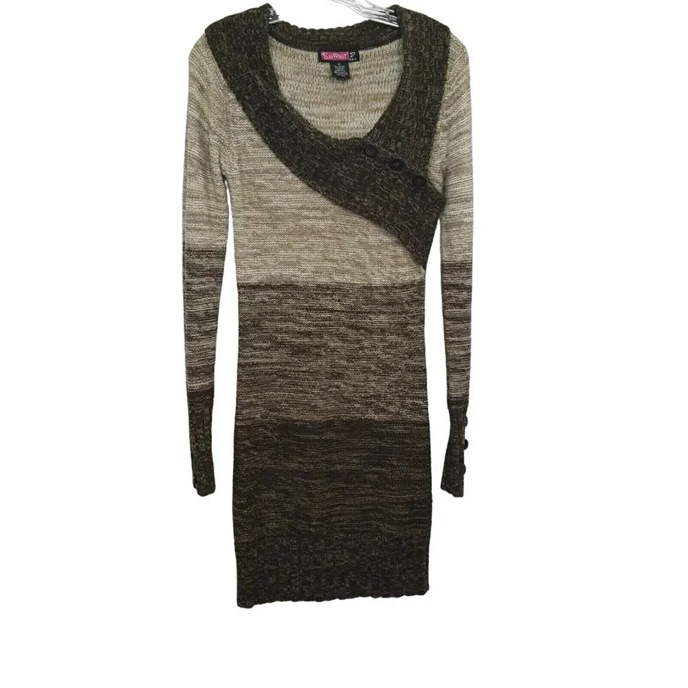 Say What Women's Sweater Dress M Brown Ombre Long Sleeve Shawl Collar - Picture 2 of 6